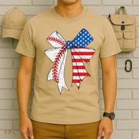 Baseball 4th Of July Coquette Bow Women Baseball Mom T-Shirt thumb 6