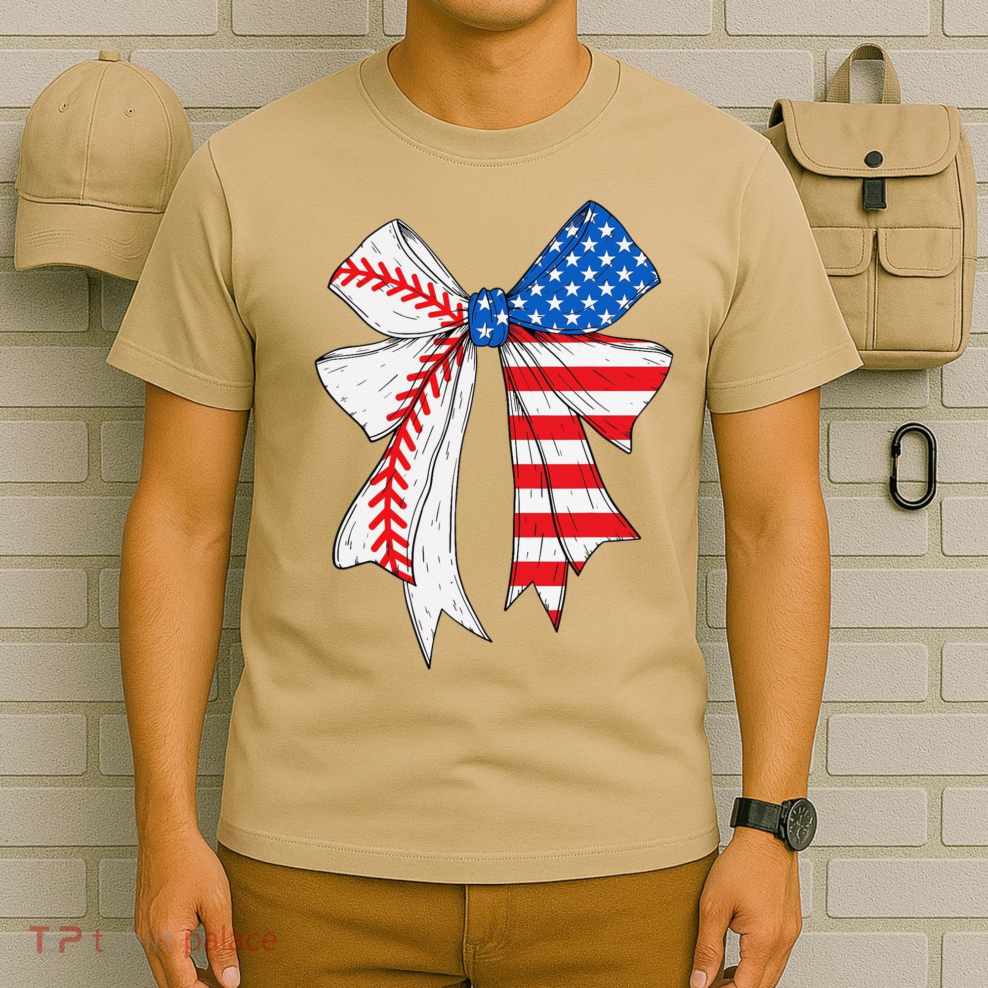 Baseball 4th Of July Coquette Bow Women Baseball Mom T-Shirt
