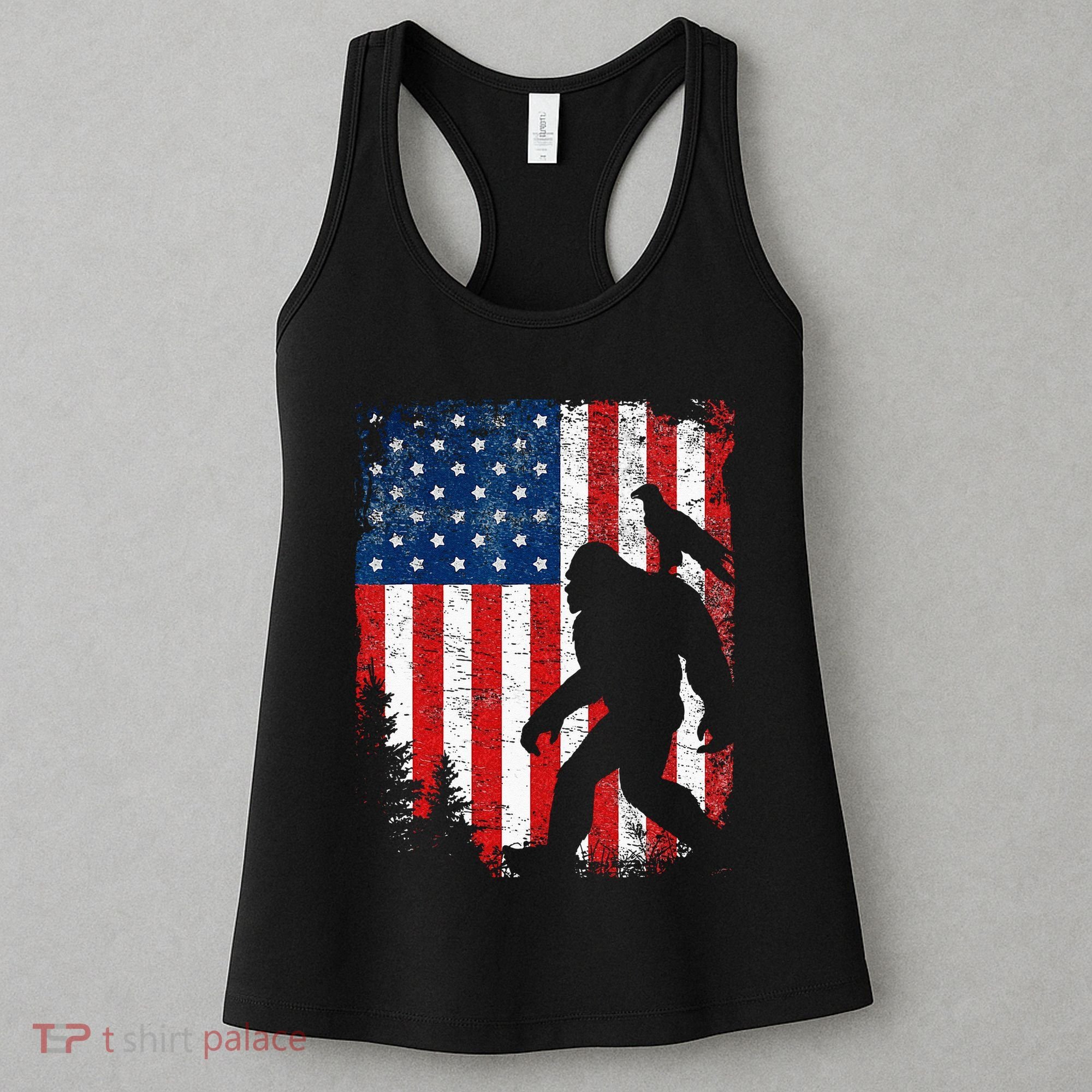 Bigfoot 4th of July Bald Eagle American USA Flag Patriotic Women's Tank Top