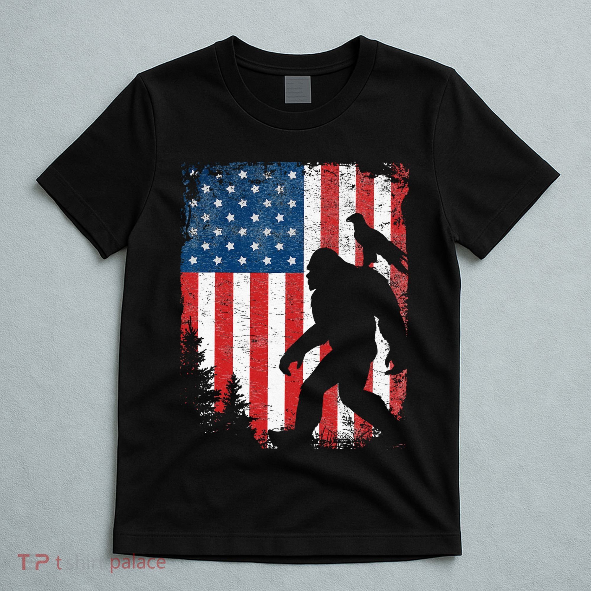 Bigfoot 4th of July Bald Eagle American USA Flag Patriotic T-Shirt
