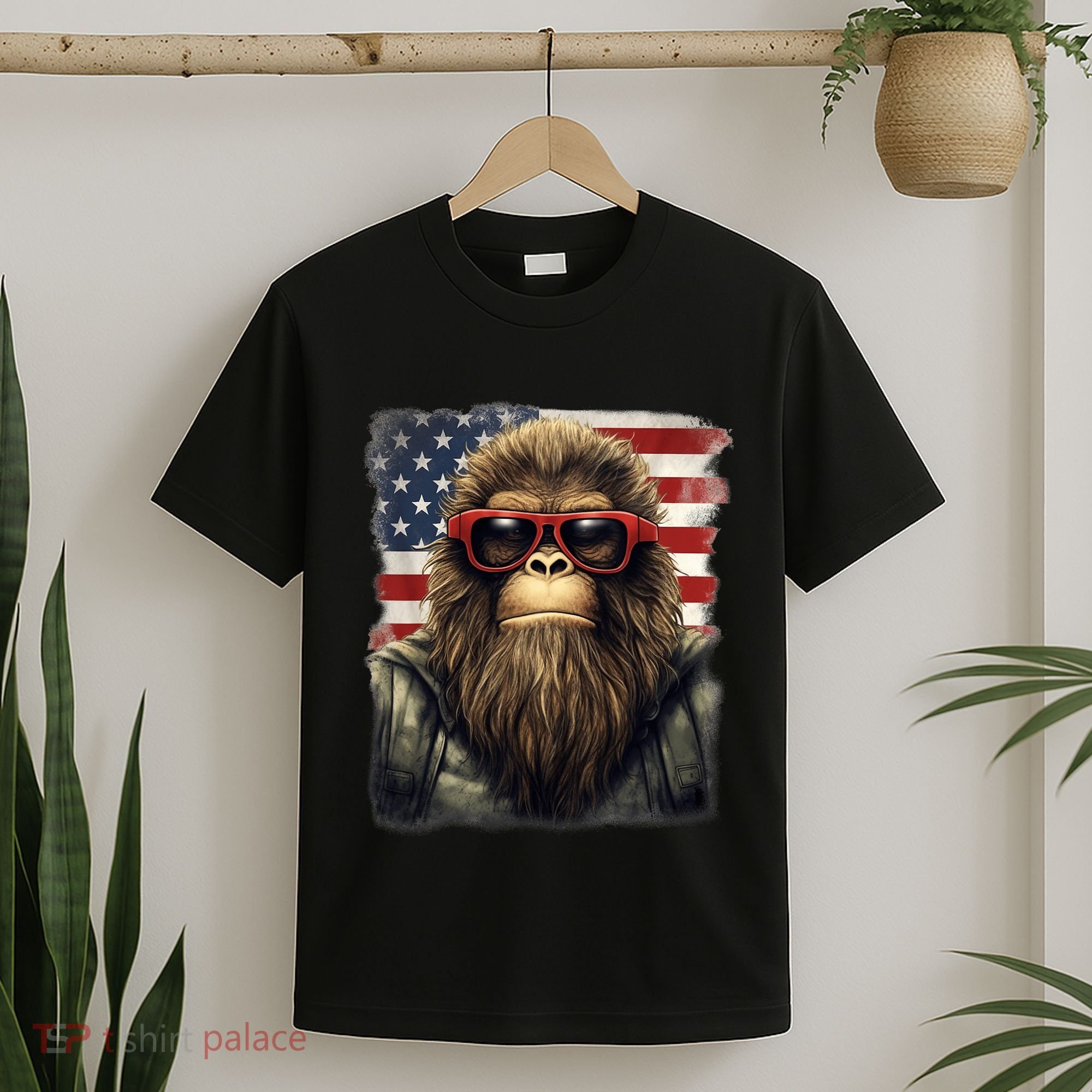 Bigfoot 4th Of July American USA Flag Patriotic T-Shirt