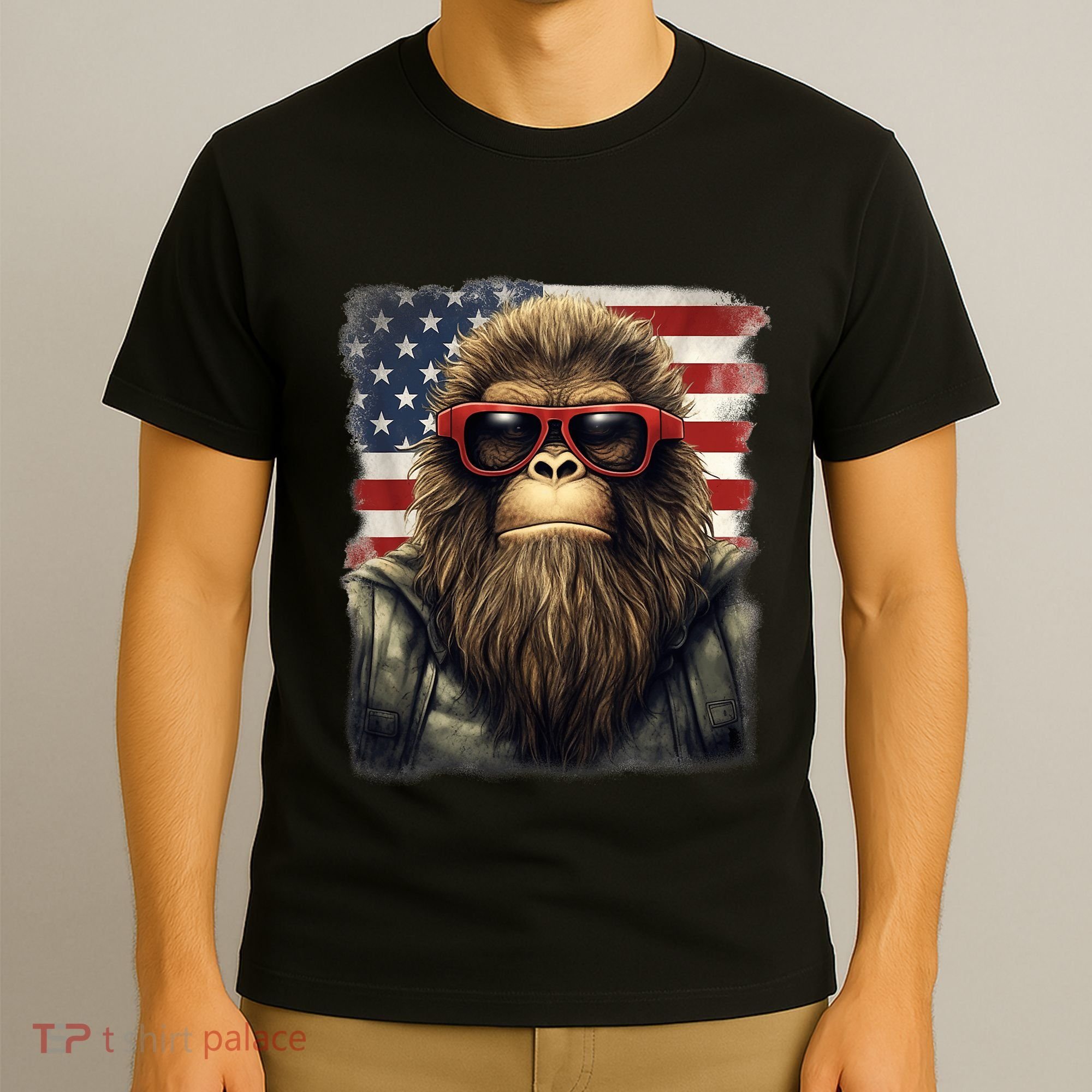 Bigfoot 4th Of July American USA Flag Patriotic T-Shirt