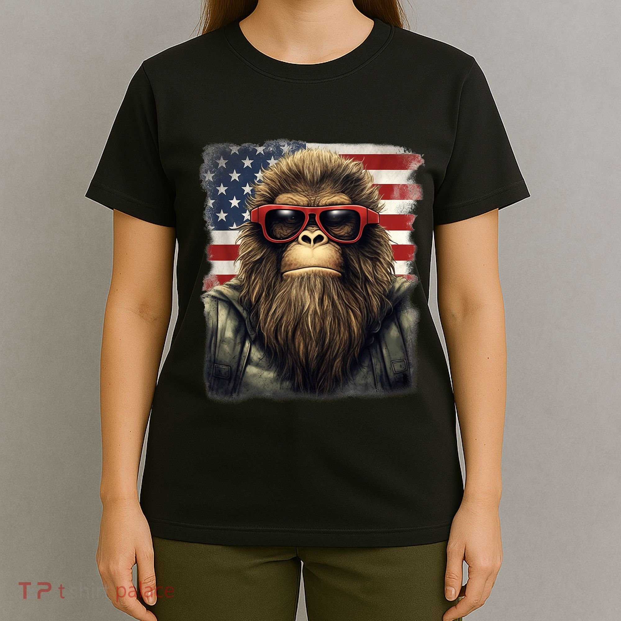 Bigfoot 4th Of July American USA Flag Patriotic T-Shirt