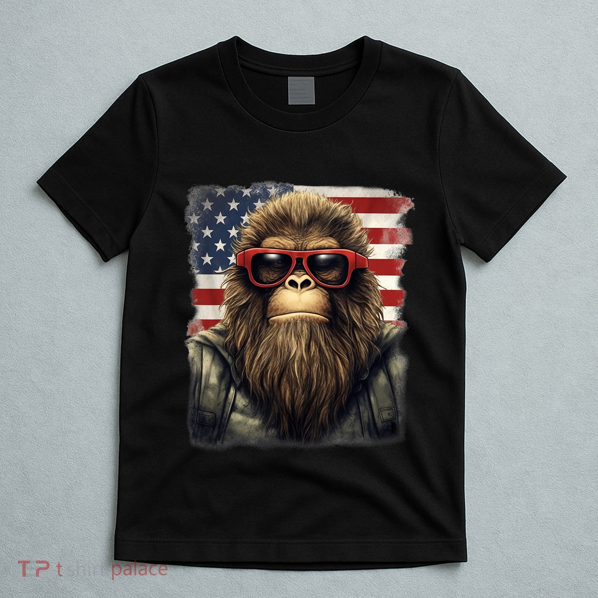 Bigfoot 4th Of July American USA Flag Patriotic T-Shirt