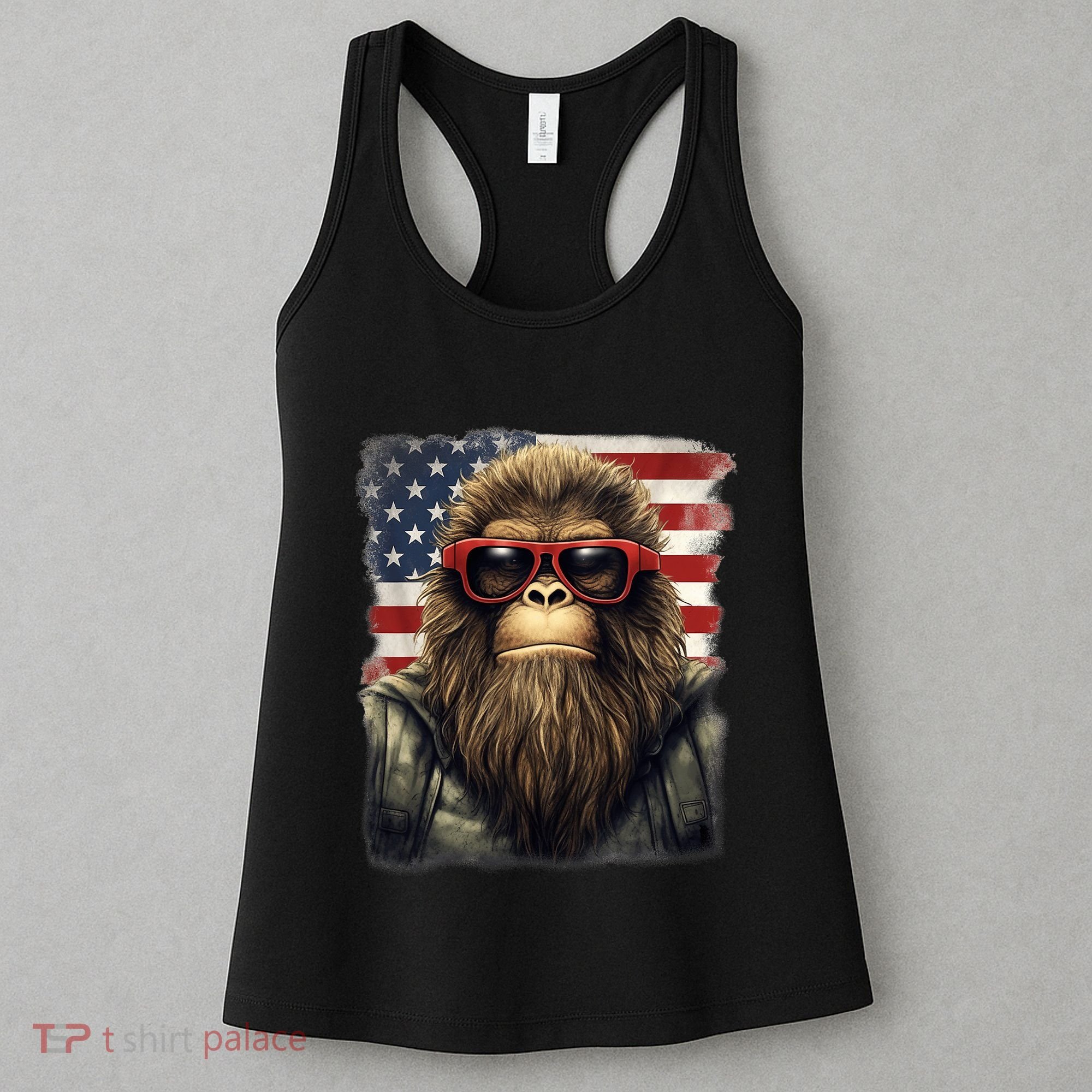 Bigfoot 4th Of July American USA Flag Patriotic Women's Tank Top