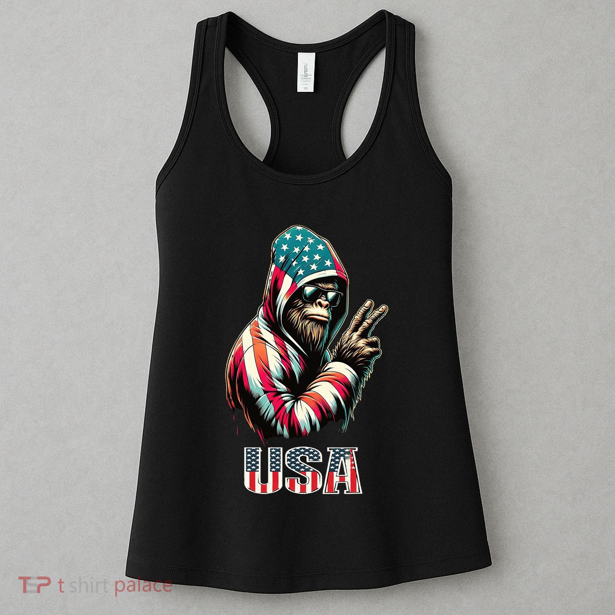 Bigfoot 4th Of July Usa Patriotic Sasquatch Women's Tank Top
