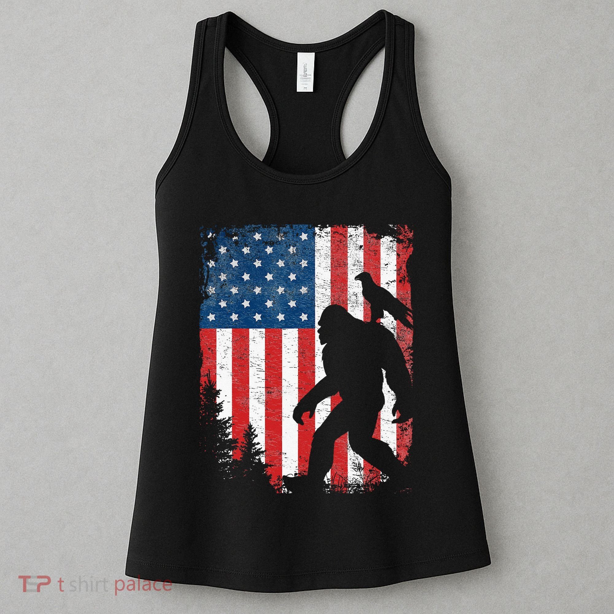 Bigfoot 4th Of July Bald Eagle American USA Flag Patriotic Women's Tank Top