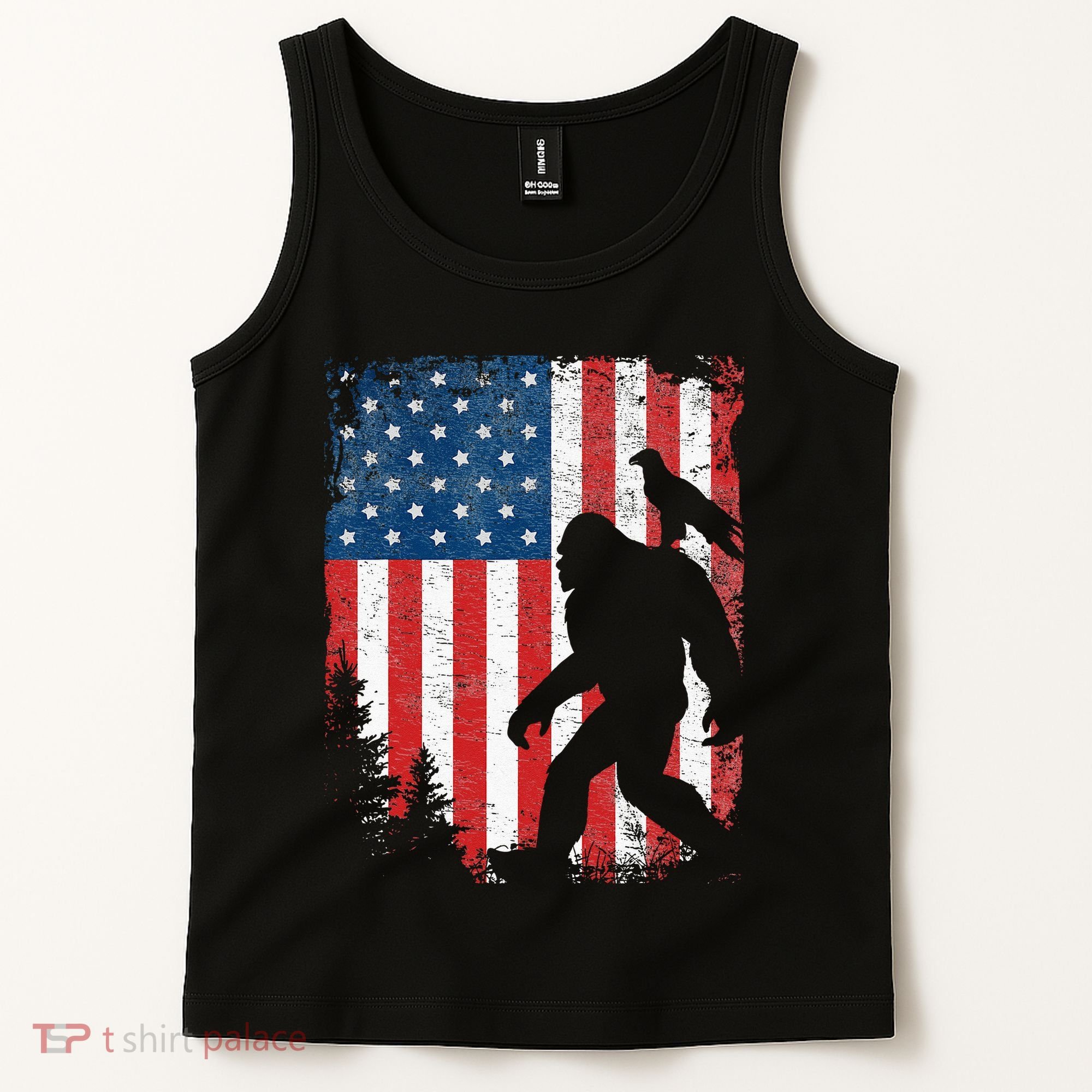 Bigfoot 4th Of July Bald Eagle American USA Flag Patriotic Tank Top