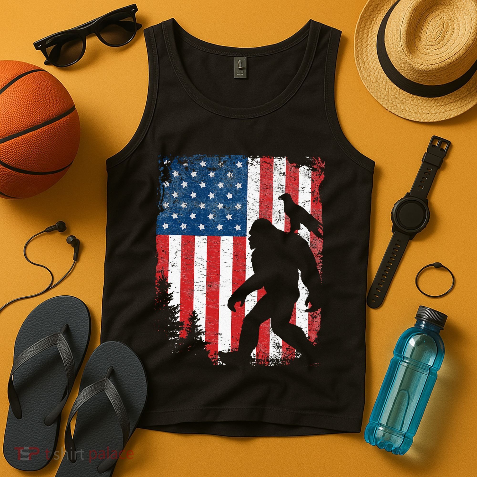 Bigfoot 4th Of July Bald Eagle American USA Flag Patriotic Tank Top