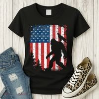 Bigfoot 4th Of July Bald Eagle American USA Flag Patriotic Women's T-Shirt thumb 3
