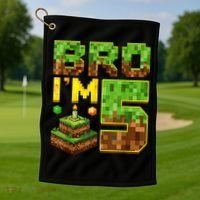 Boy 5th Birthday Boy Bro I’M 5 Year Old Gamer Pixel Golf Towel thumb 1