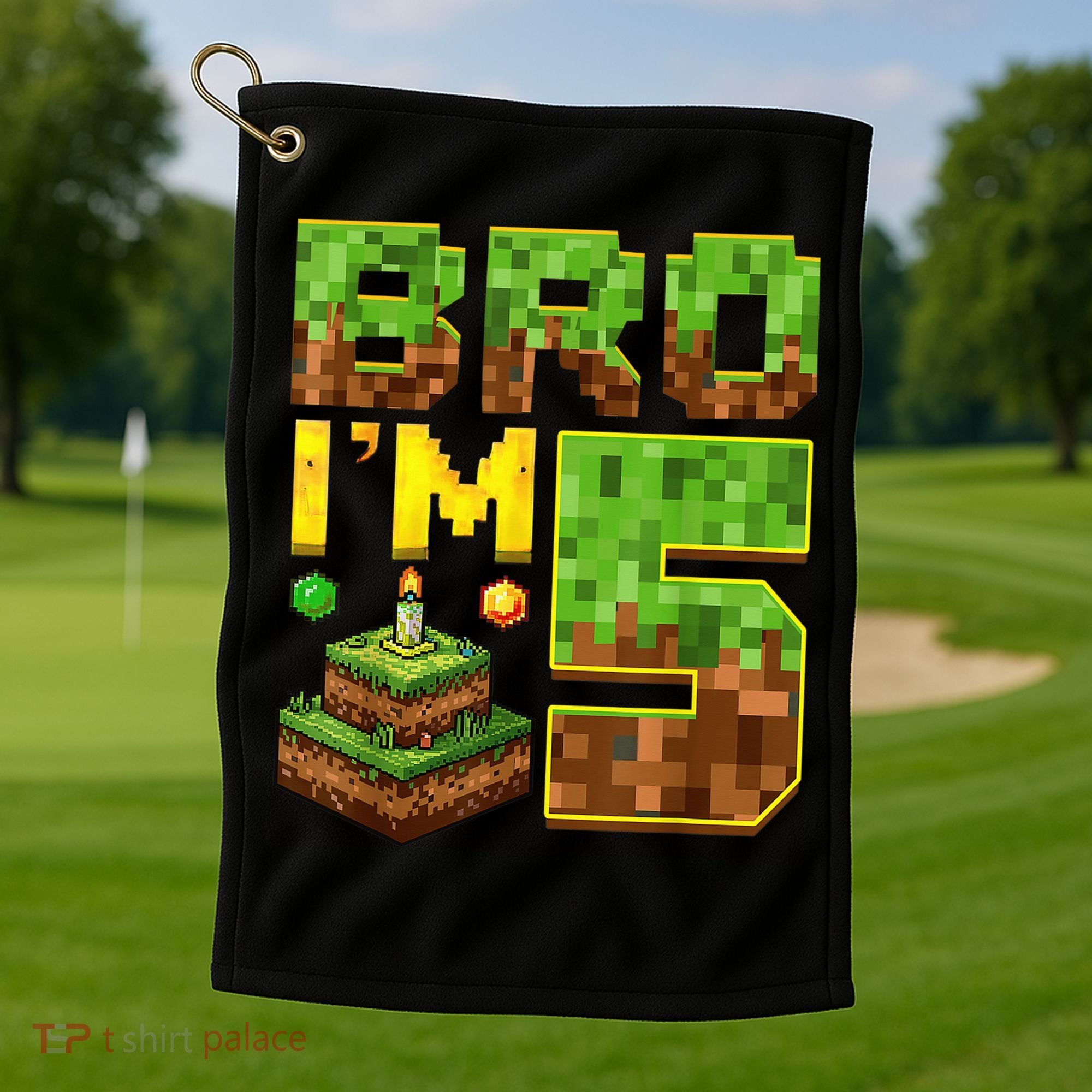 Boy 5th Birthday Boy Bro I’M 5 Year Old Gamer Pixel Golf Towel