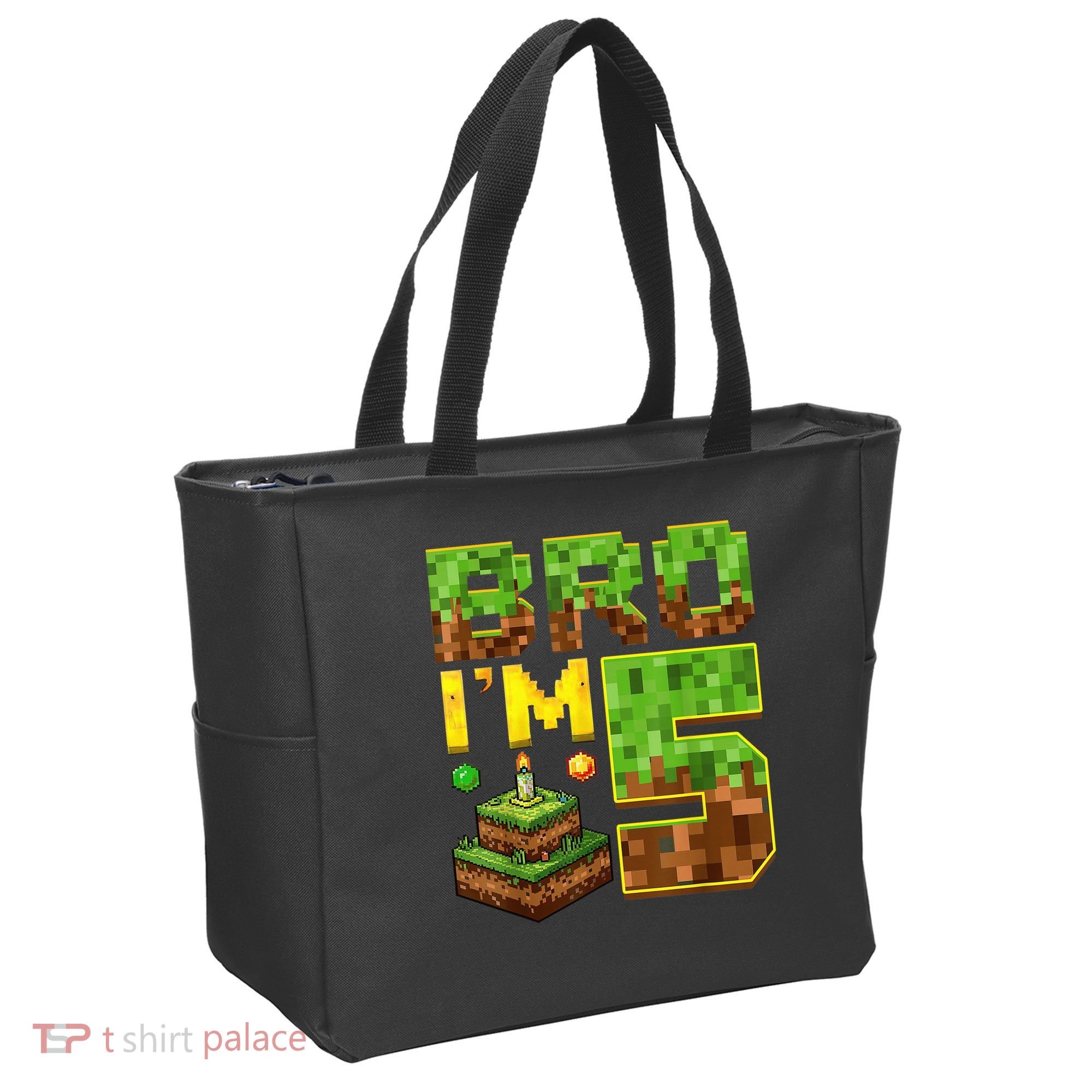 Boy 5th Birthday Boy Bro I’M 5 Year Old Gamer Pixel Tote Bag