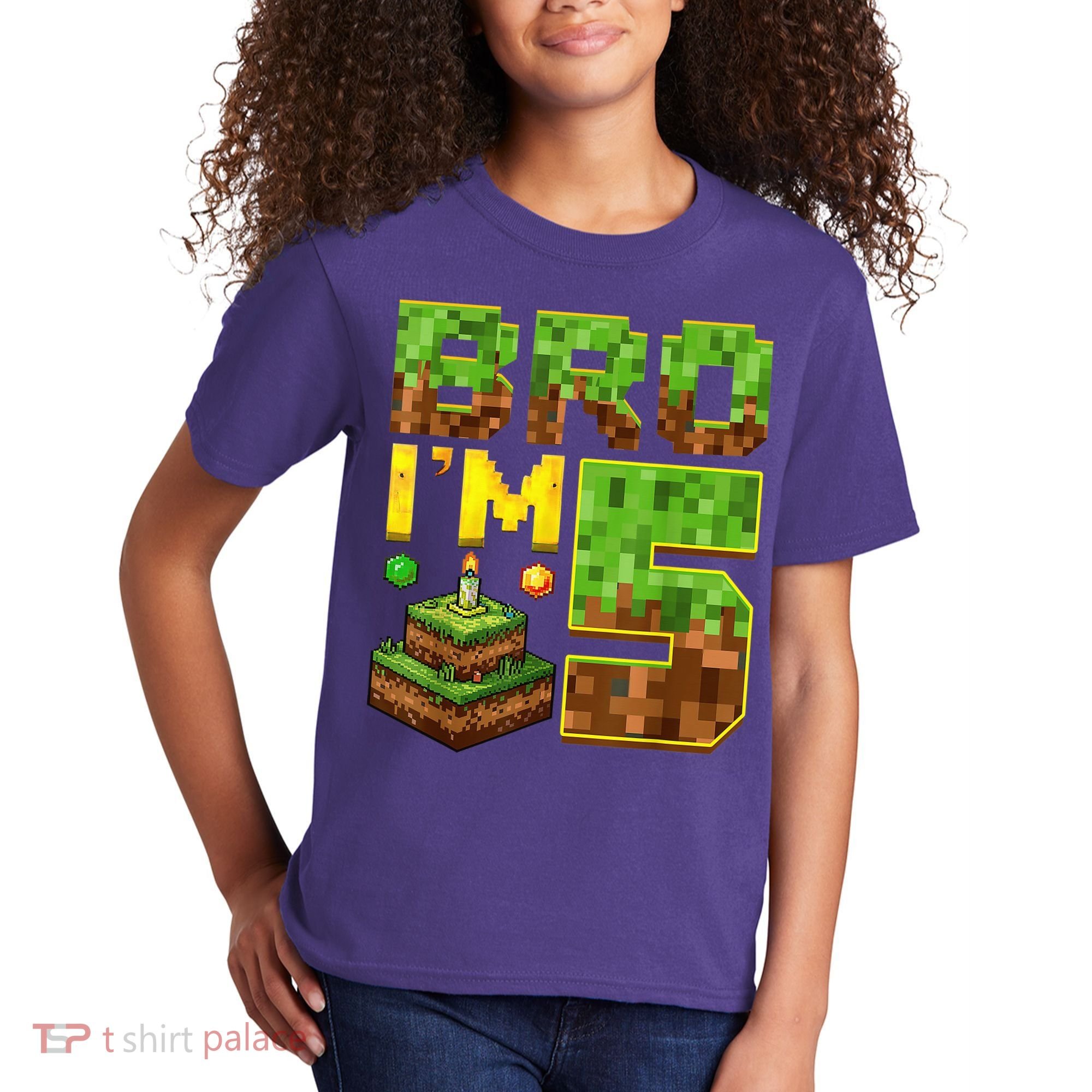 Boy 5th Birthday Boy Bro I’M 5 Year Old Gamer Pixel Kids T-Shirt