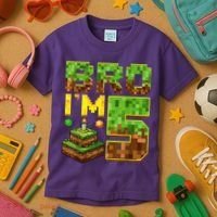 Boy 5th Birthday Boy Bro I’M 5 Year Old Gamer Pixel Kids T-Shirt thumb 3