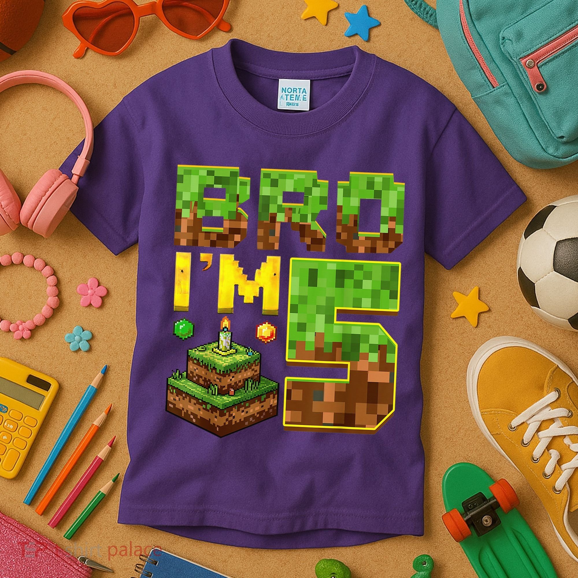 Boy 5th Birthday Boy Bro I’M 5 Year Old Gamer Pixel Kids T-Shirt