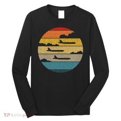 B 52 Stratofortress Silhouette Retro Sunset Airplane B52 Long Sleeve Shirt