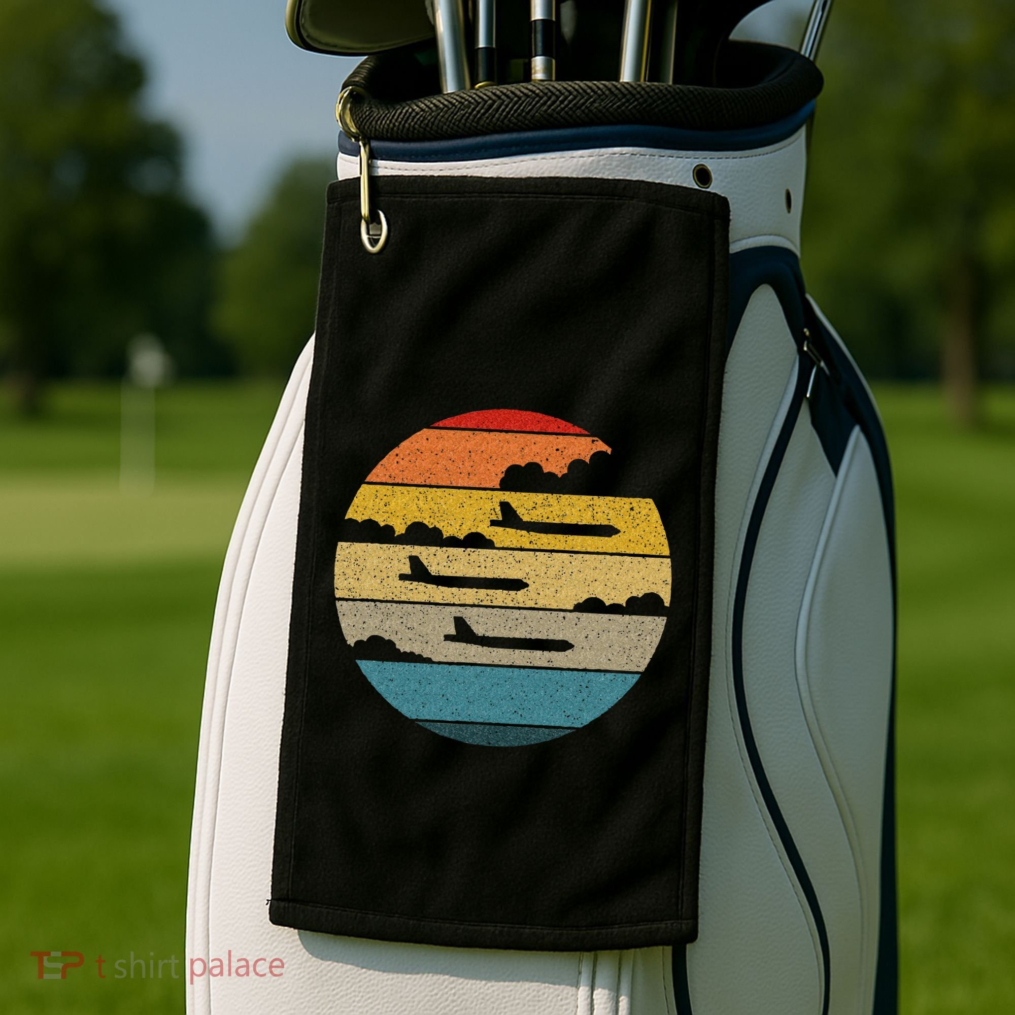 B 52 Stratofortress Silhouette Retro Sunset Airplane B52 Golf Towel