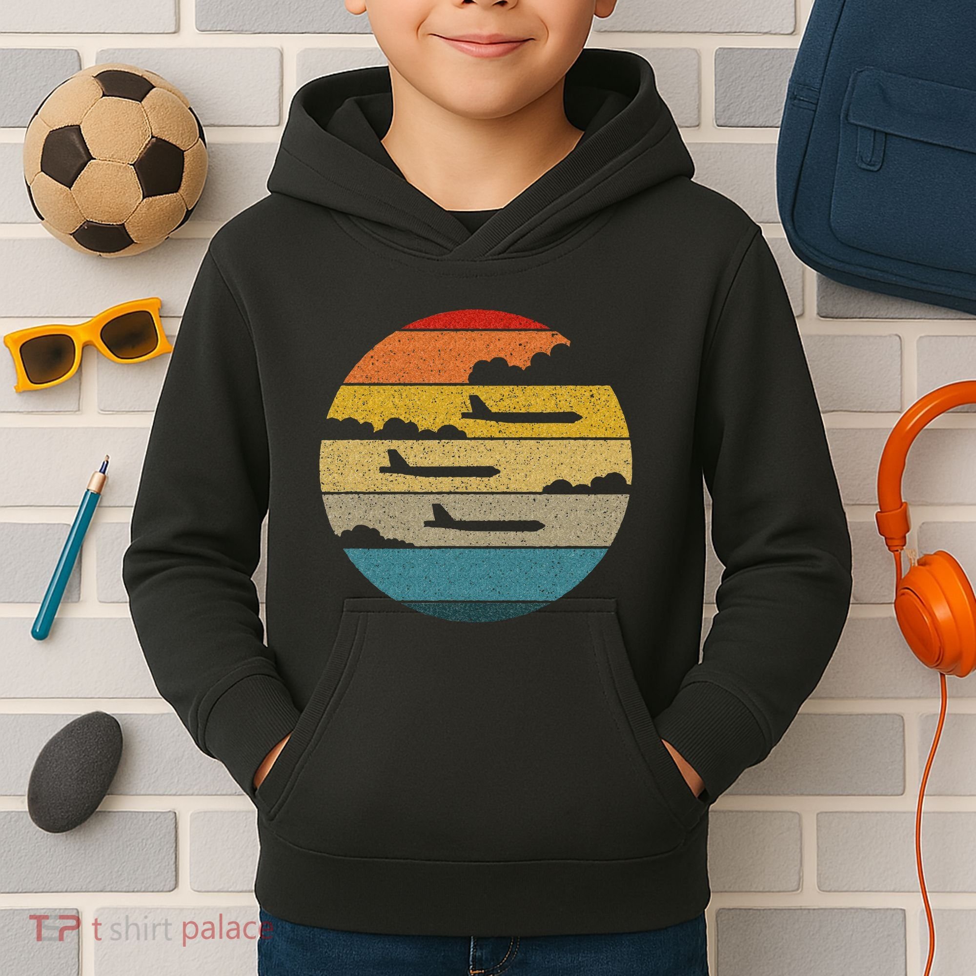 B 52 Stratofortress Silhouette Retro Sunset Airplane B52 Kids Hoodie