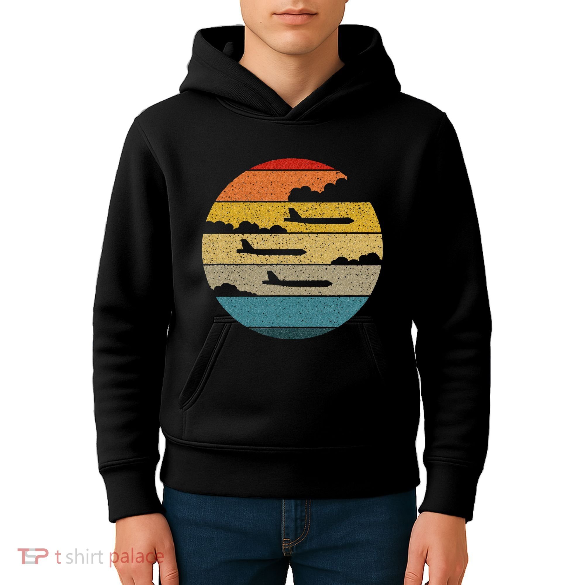 B 52 Stratofortress Silhouette Retro Sunset Airplane B52 Kids Hoodie