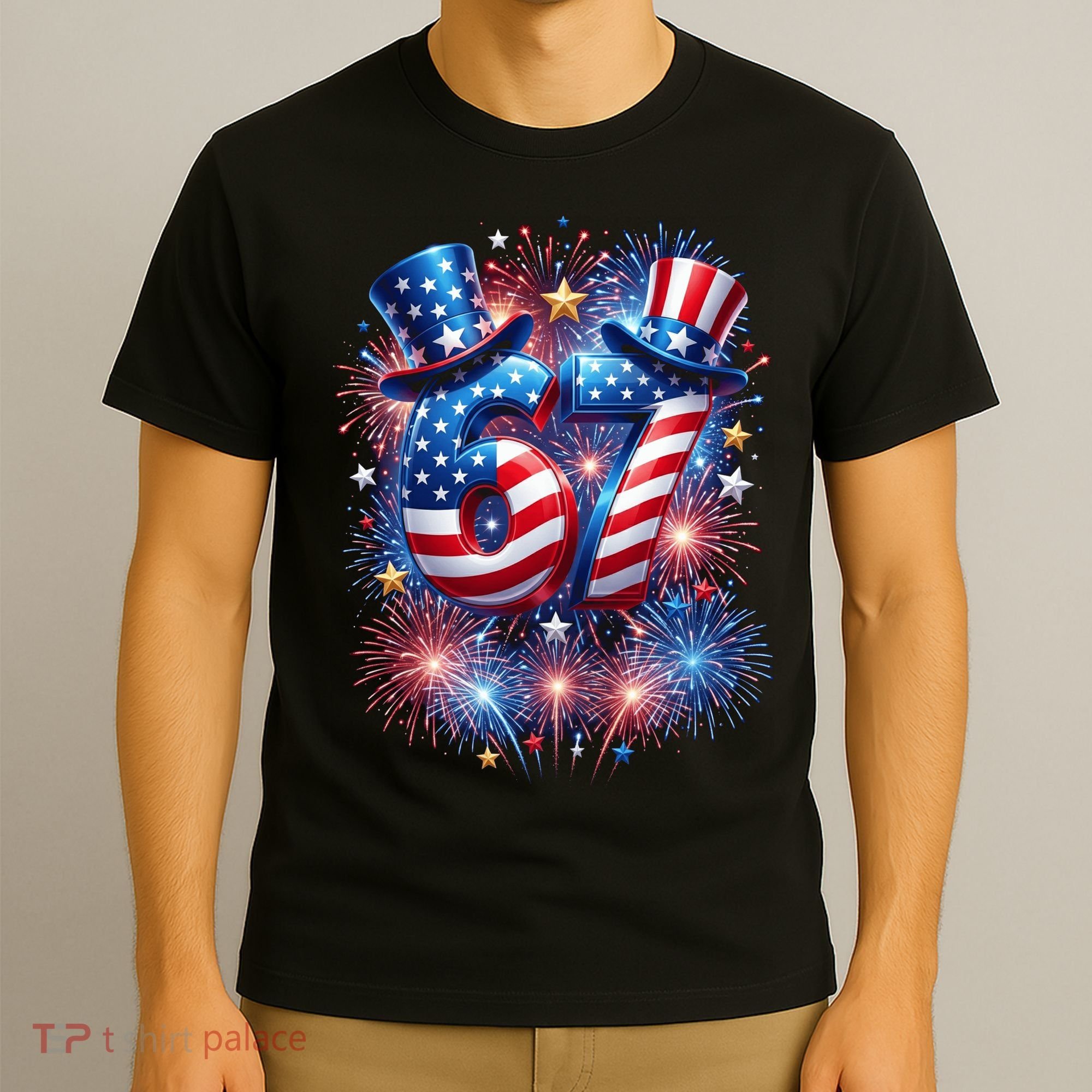 Birthday 67 American Flag 6-7 Meme USA 4th Of July America  T-Shirt