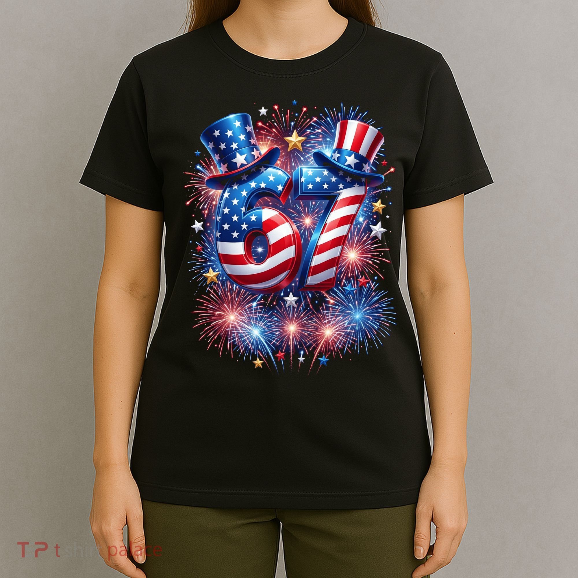 Birthday 67 American Flag 6-7 Meme USA 4th Of July America  T-Shirt