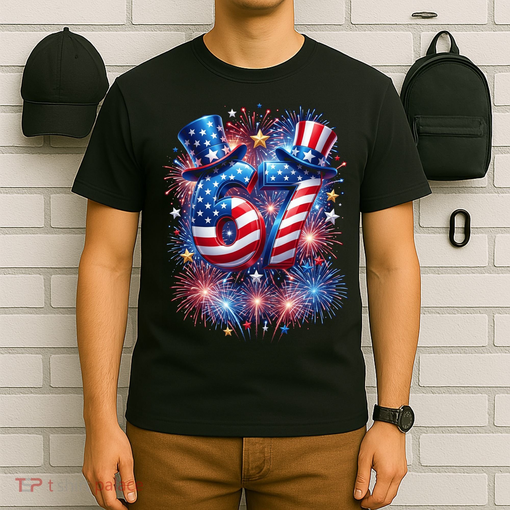 Birthday 67 American Flag 6-7 Meme USA 4th Of July America  T-Shirt