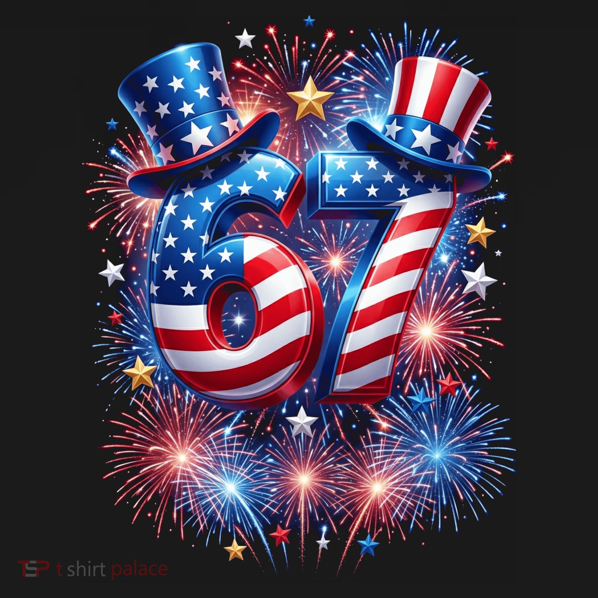 Birthday 67 American Flag 6-7 Meme USA 4th Of July America  T-Shirt