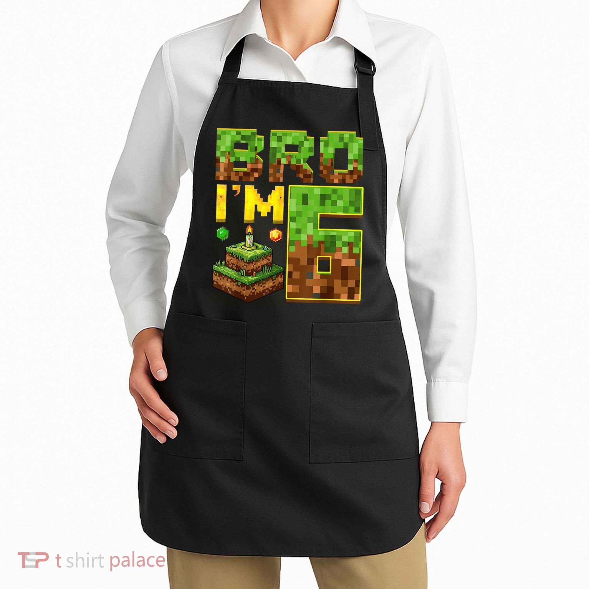 Boy 6th Birthday Boy Bro I’M 6 Year Old Gamer Pixel Apron
