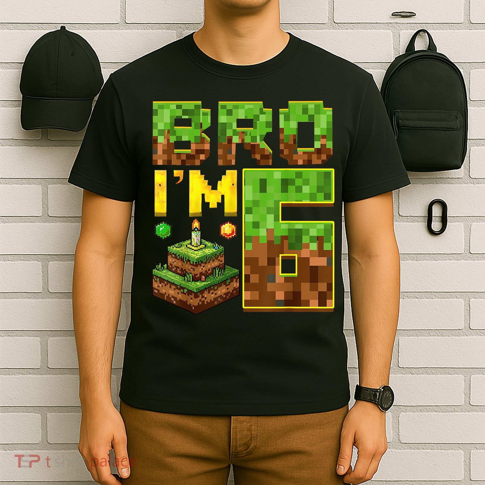 Boy 6th Birthday Boy Bro I’M 6 Year Old Gamer Pixel T-Shirt