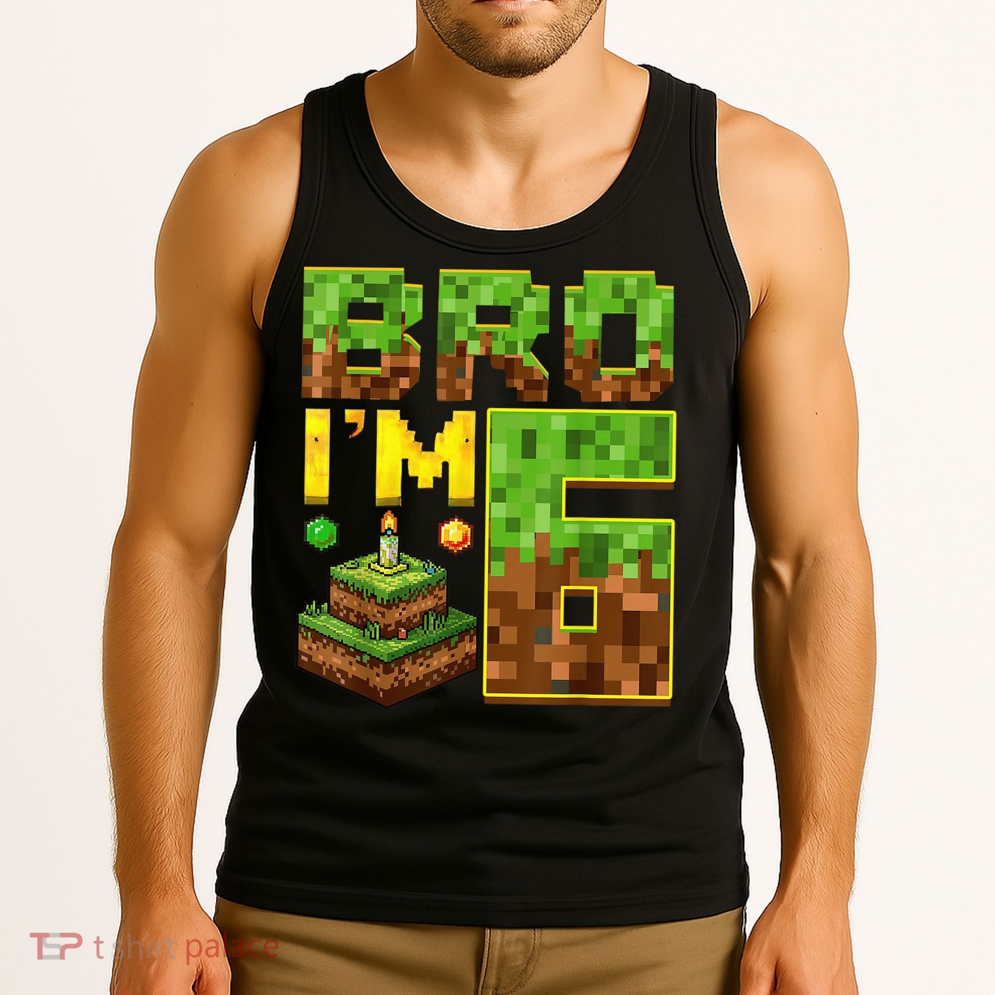 Boy 6th Birthday Boy Bro I’M 6 Year Old Gamer Pixel Tank Top