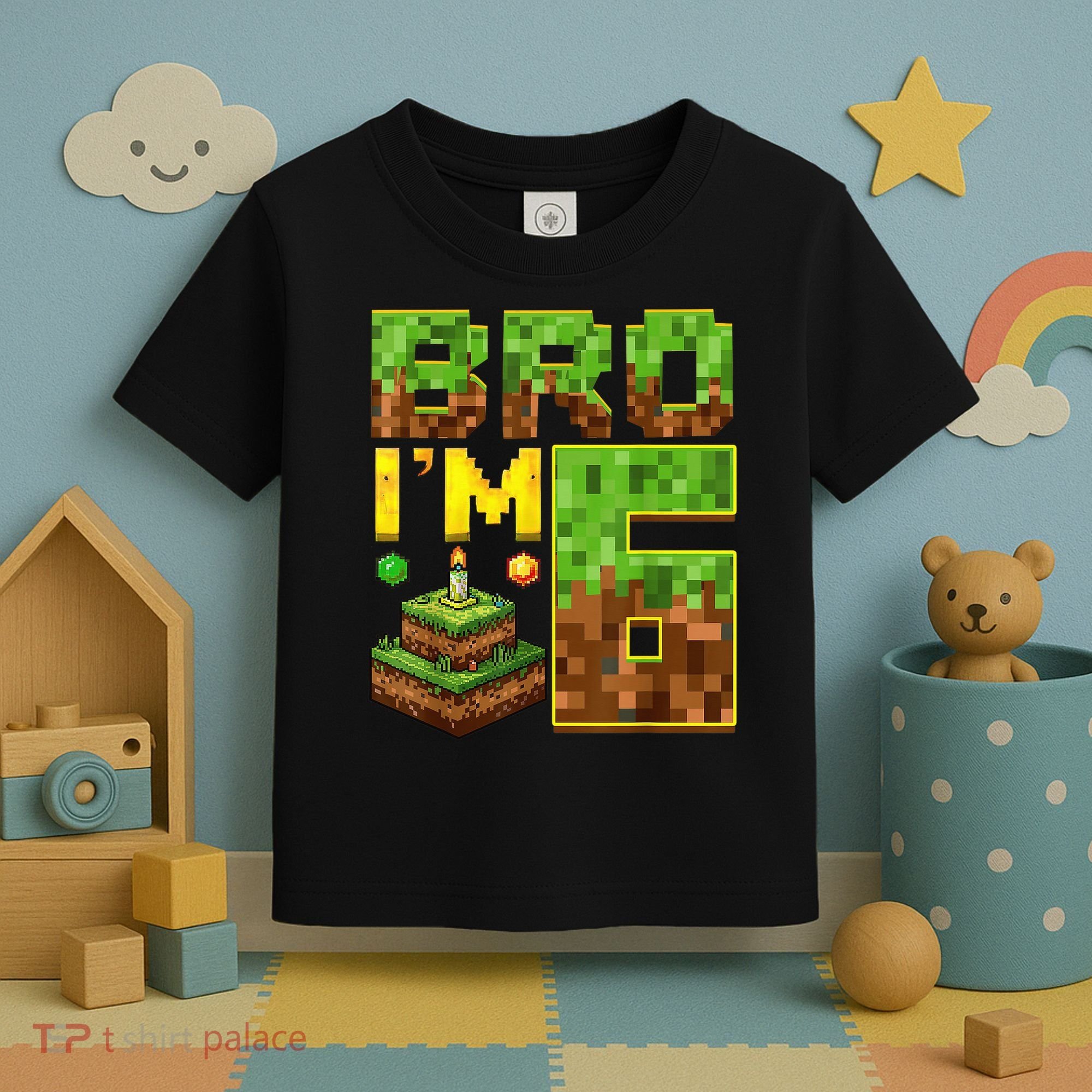 Boy 6th Birthday Boy Bro I’M 6 Year Old Gamer Pixel Toddler T-Shirt