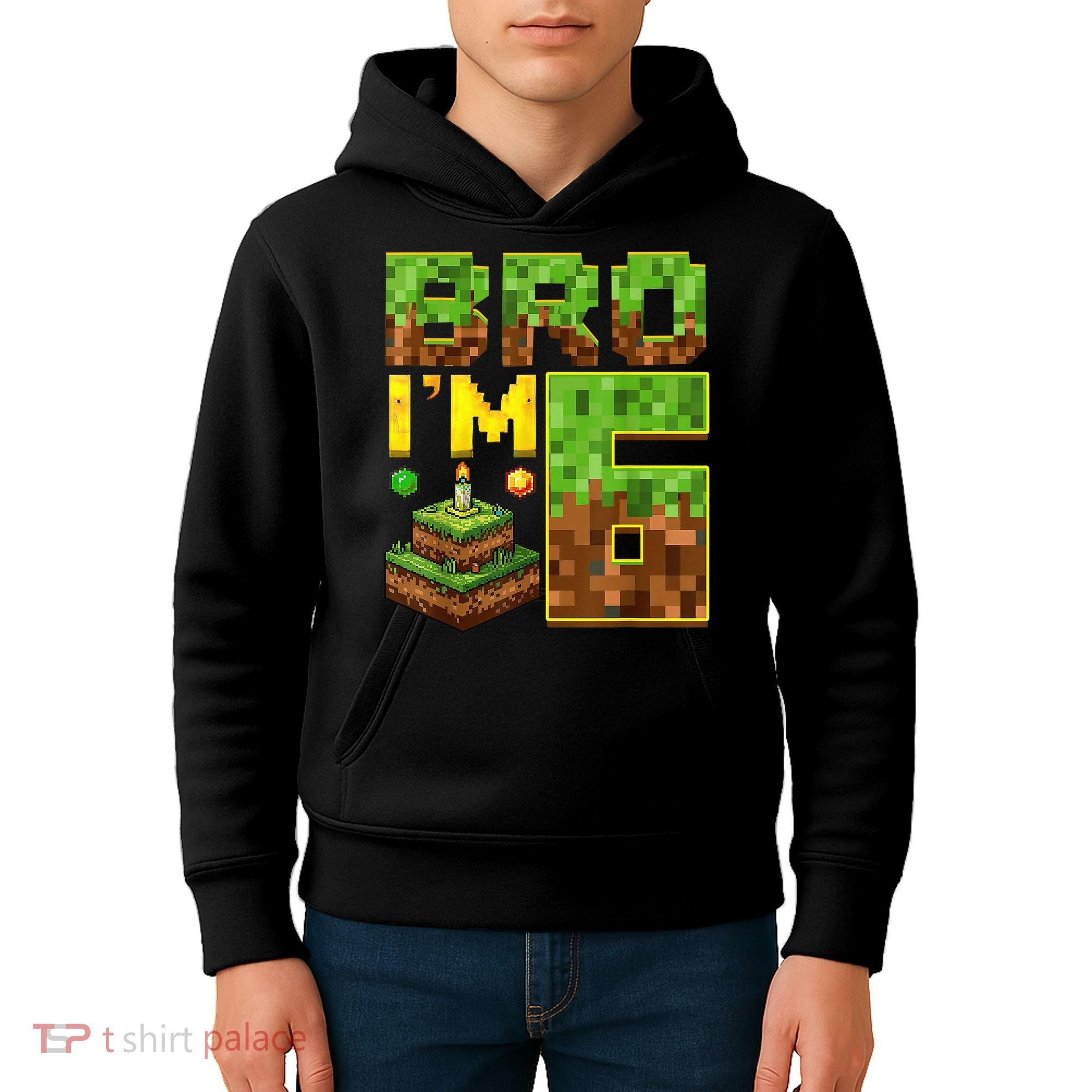 Boy 6th Birthday Boy Bro I’M 6 Year Old Gamer Pixel Kids Hoodie