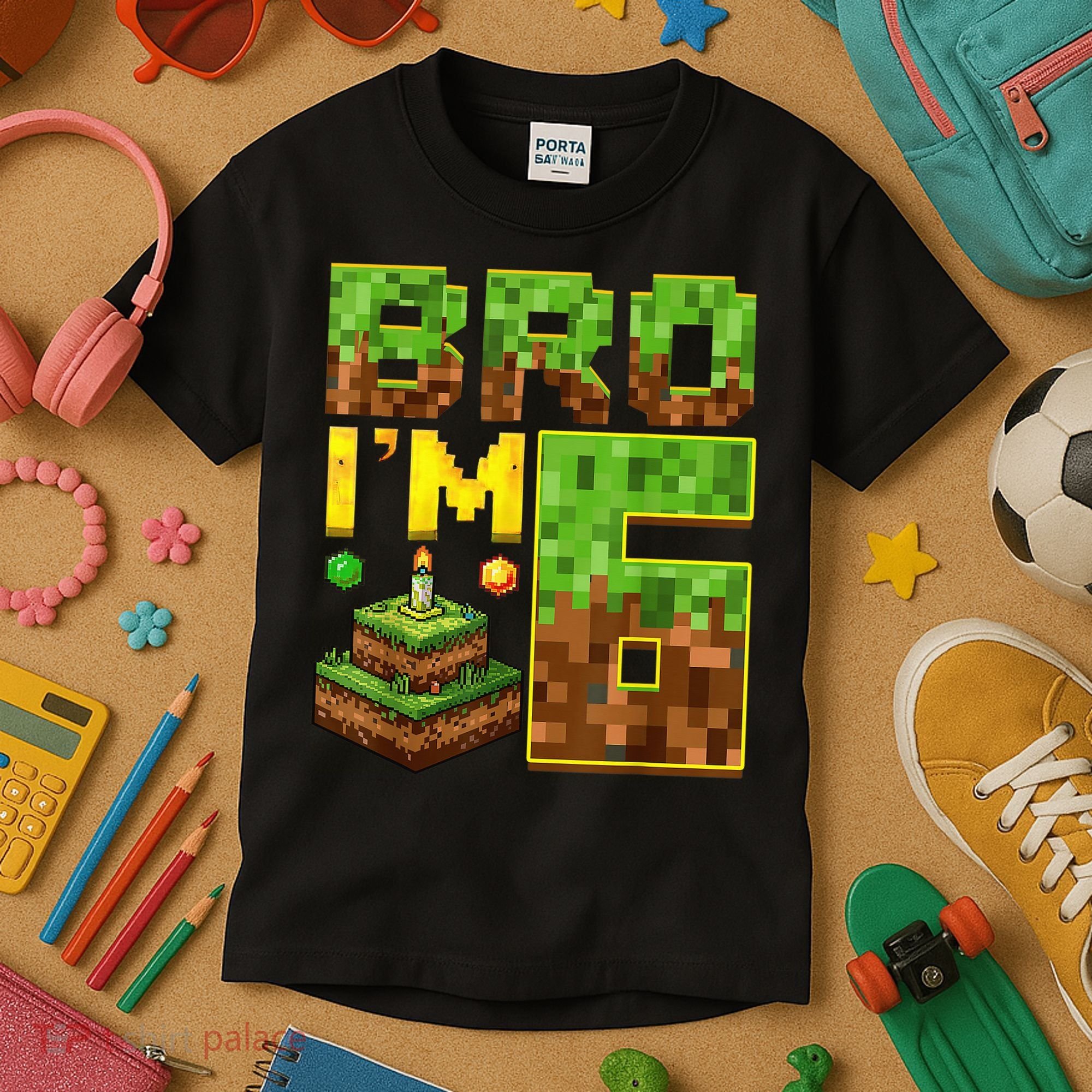 Boy 6th Birthday Boy Bro I’M 6 Year Old Gamer Pixel Kids T-Shirt