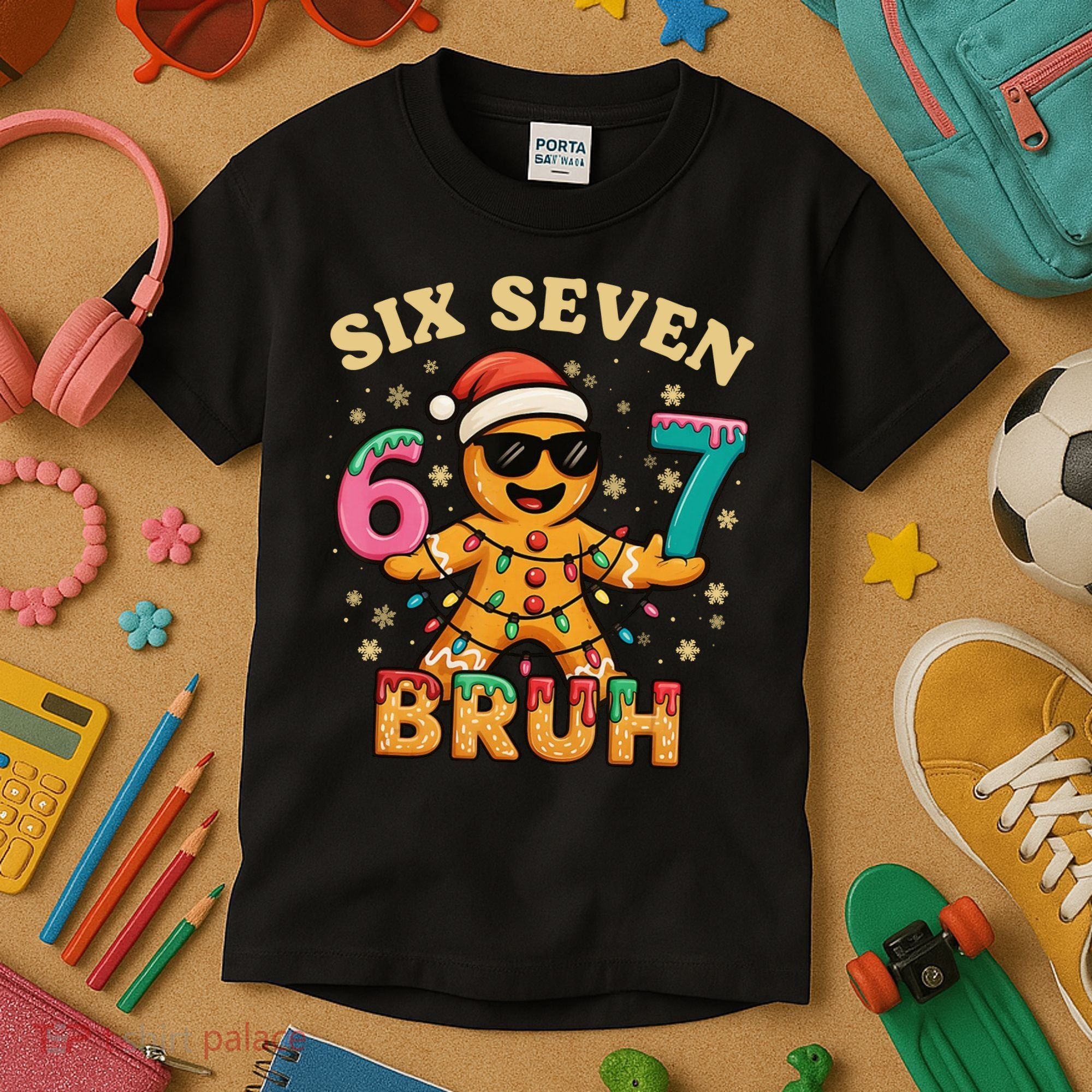 Bruh 67 Christmas Six Seven Gingerbread Kids T-Shirt