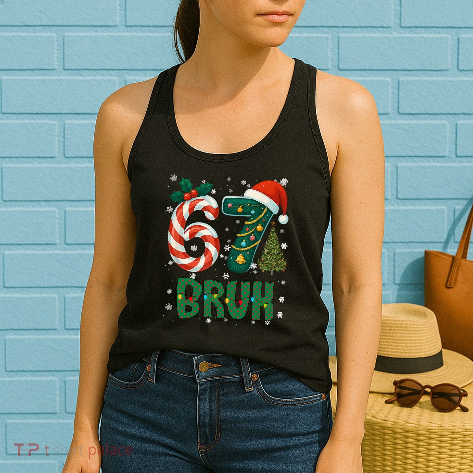 Bruh 67 Six Seven 6-7 Meme Christmas Funny Women's Tank Top