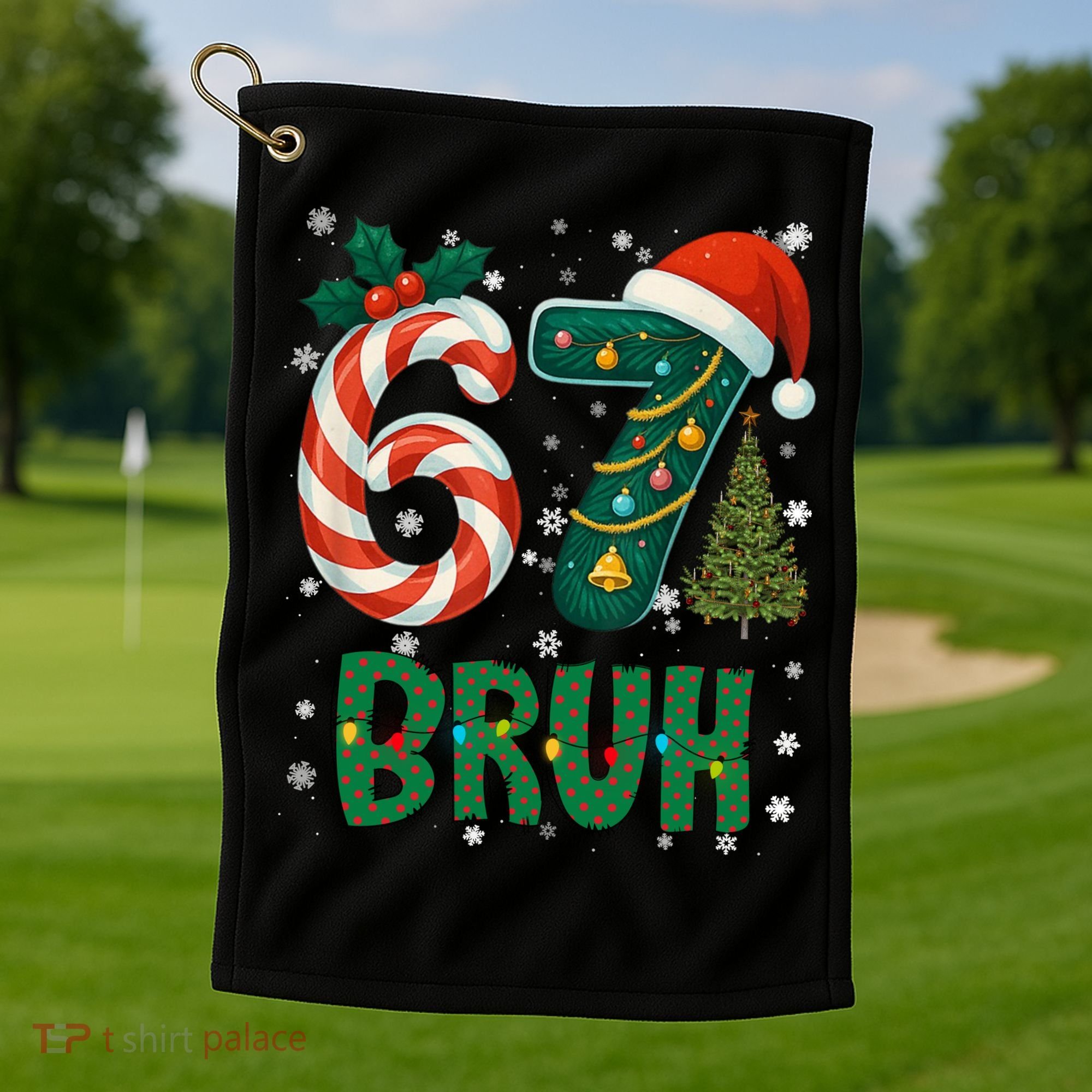 Bruh 67 Six Seven 6-7 Meme Christmas Funny Golf Towel