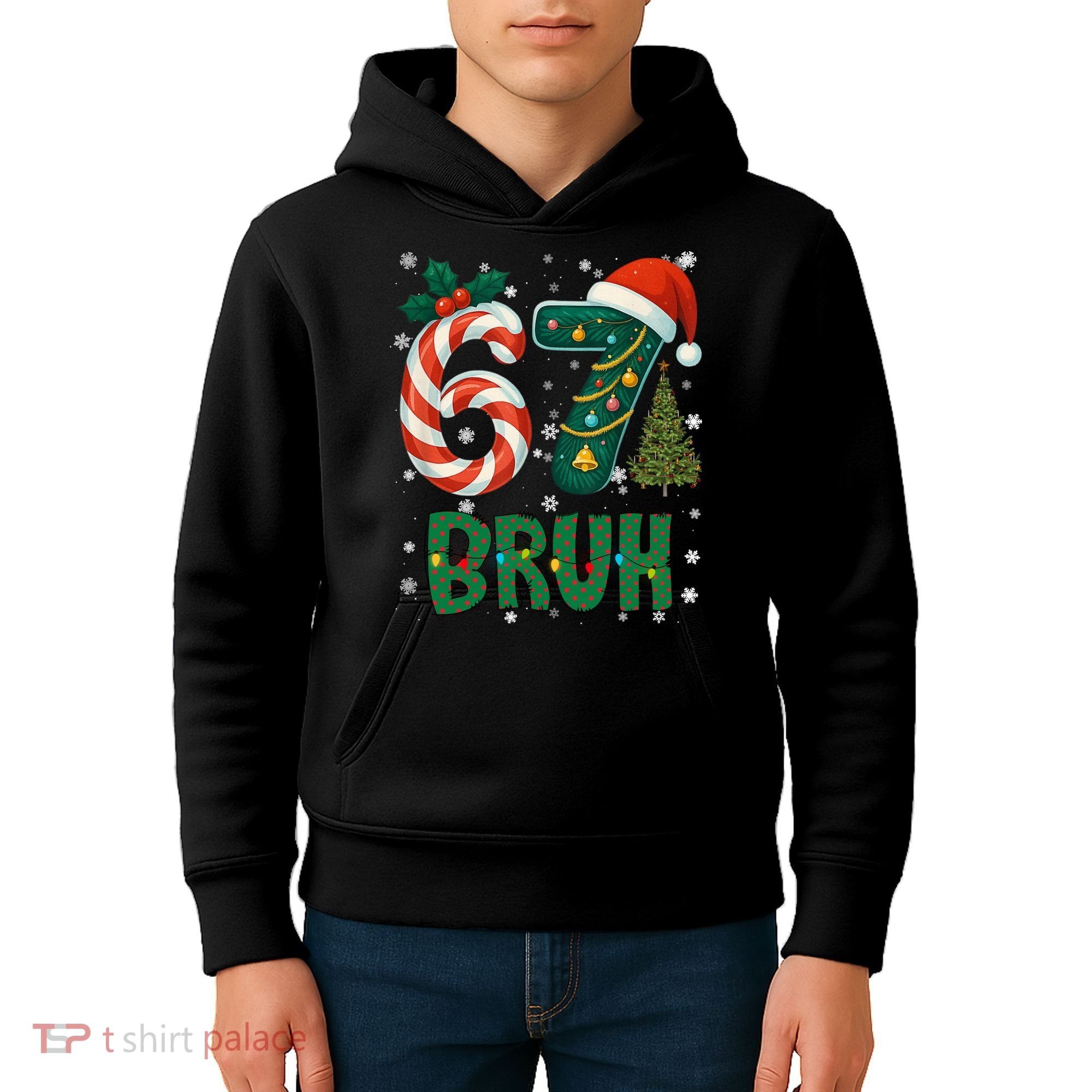 Bruh 67 Six Seven 6-7 Meme Christmas Funny Kids Hoodie