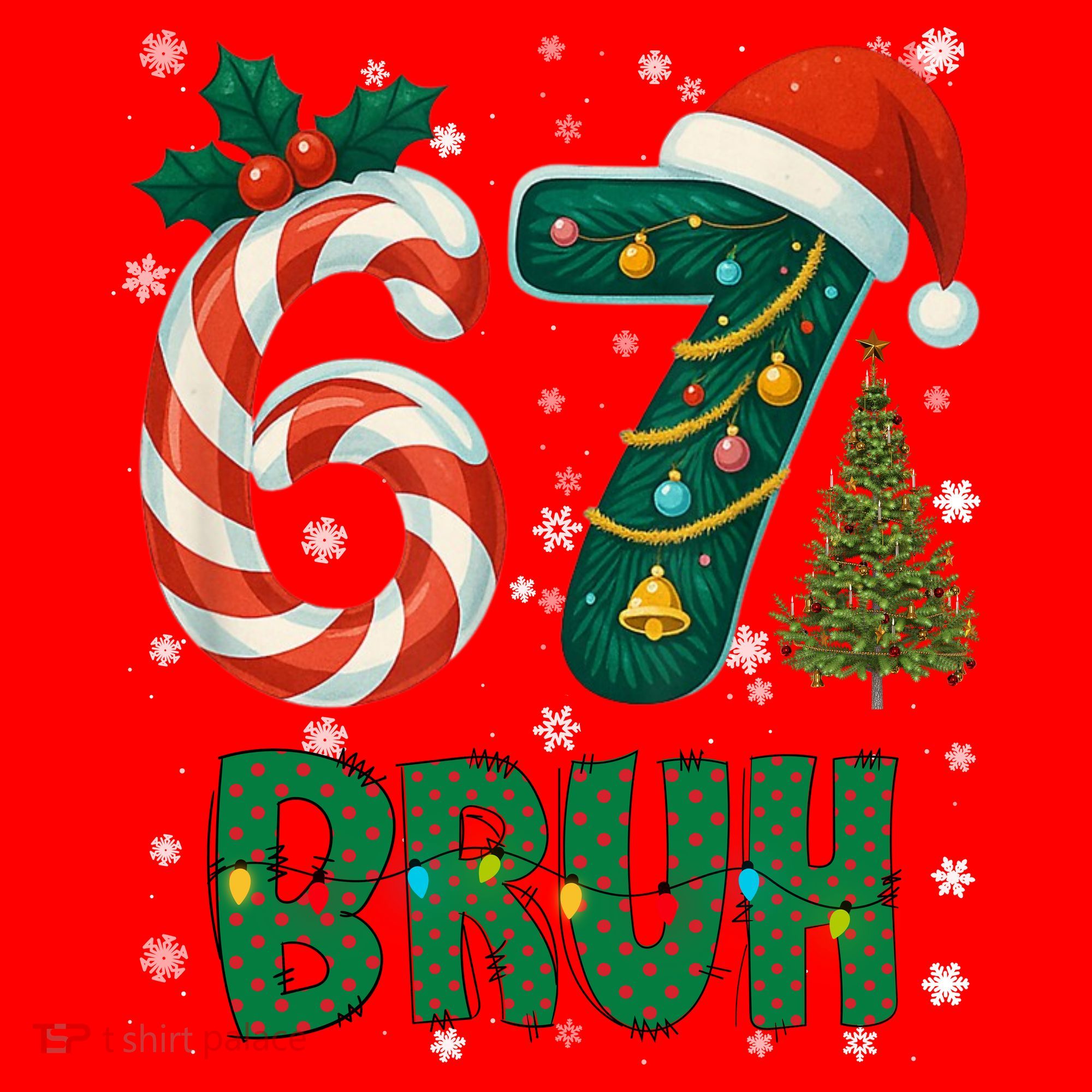 Bruh 67 Six Seven 6-7 Meme Christmas Funny Santa Hat
