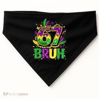 Bruh 67 Six Seven 6-7 Meme Mardi Gras Funny USA-Made Doggie Bandana