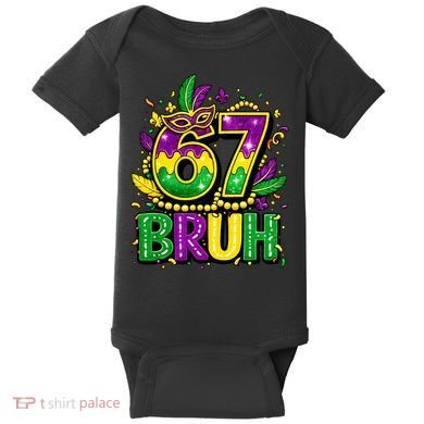 Bruh 67 Six Seven 6-7 Meme Mardi Gras Funny Baby Bodysuit