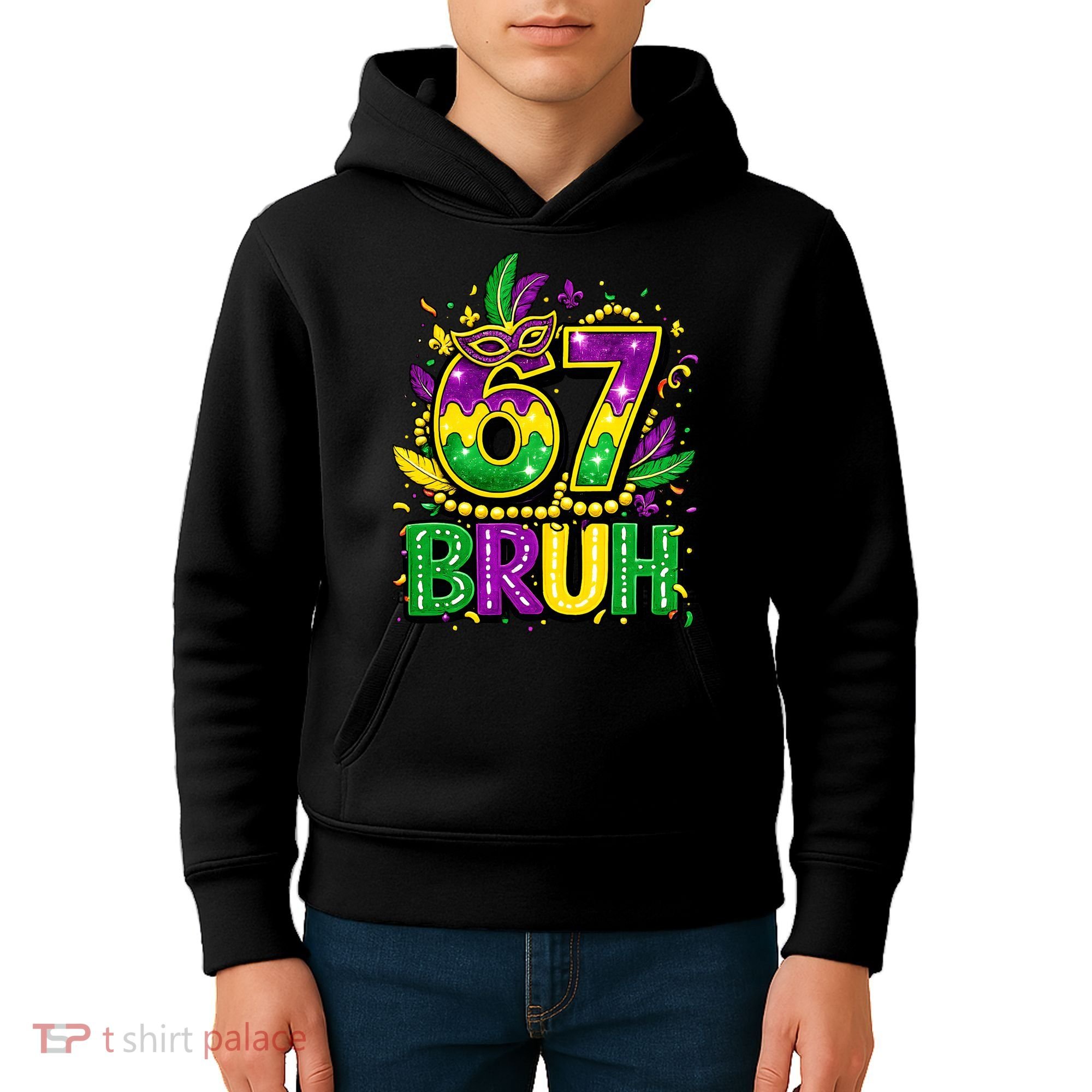 Bruh 67 Six Seven 6-7 Meme Mardi Gras Funny Kids Hoodie