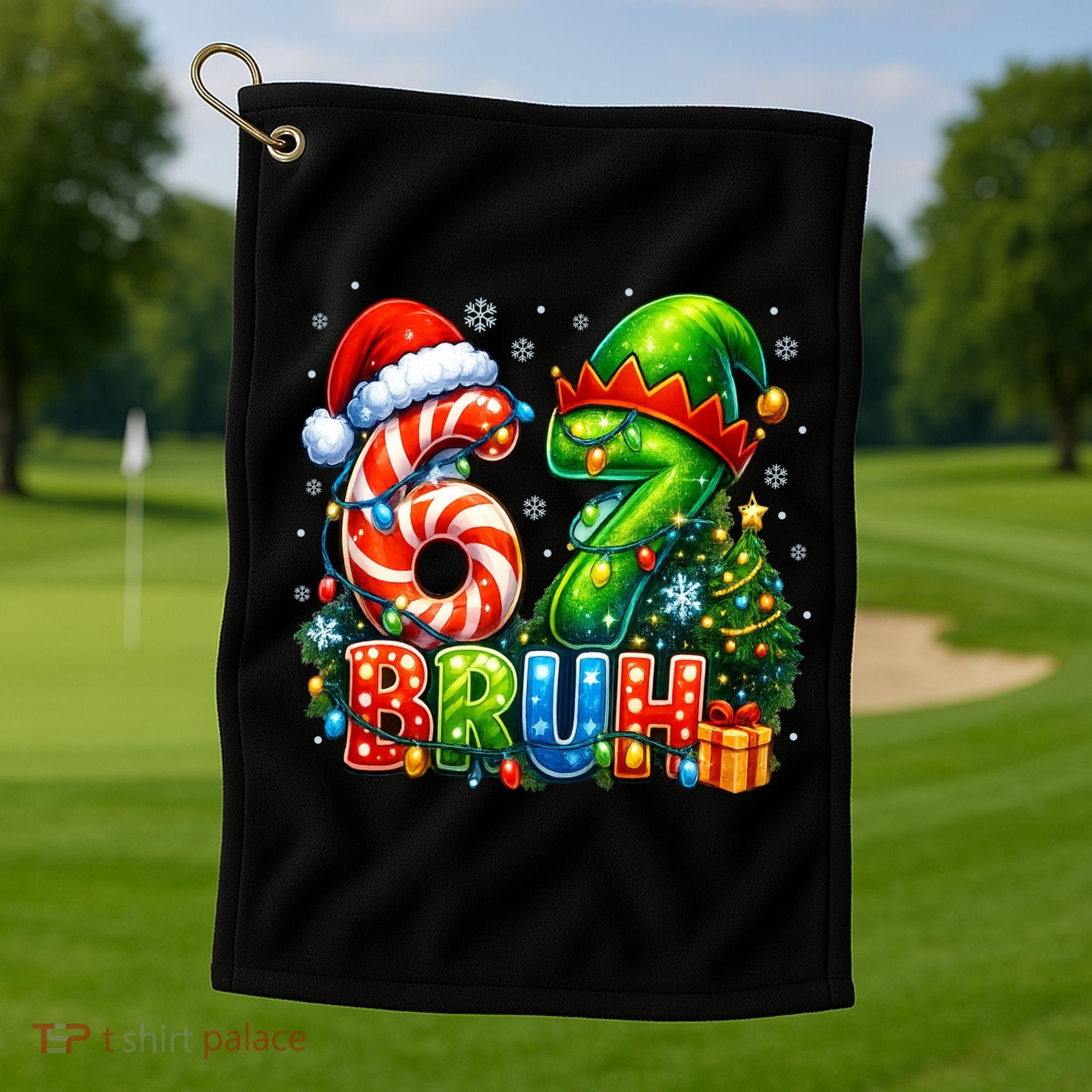 Bruh 67 Six Seven 6-7 Meme Christmas Golf Towel