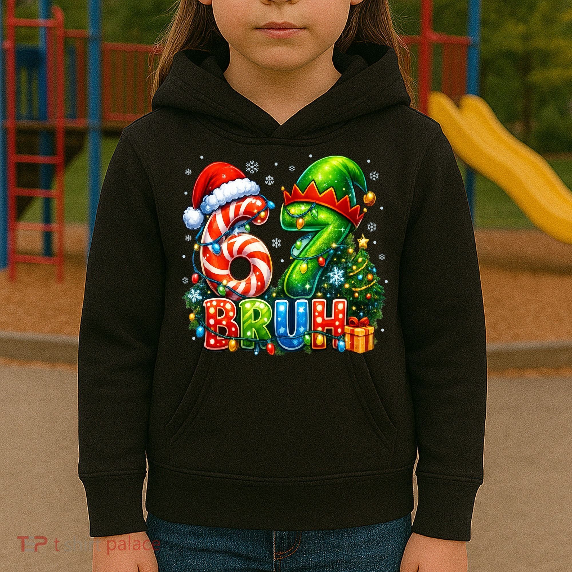 Bruh 67 Six Seven 6-7 Meme Christmas Kids Hoodie