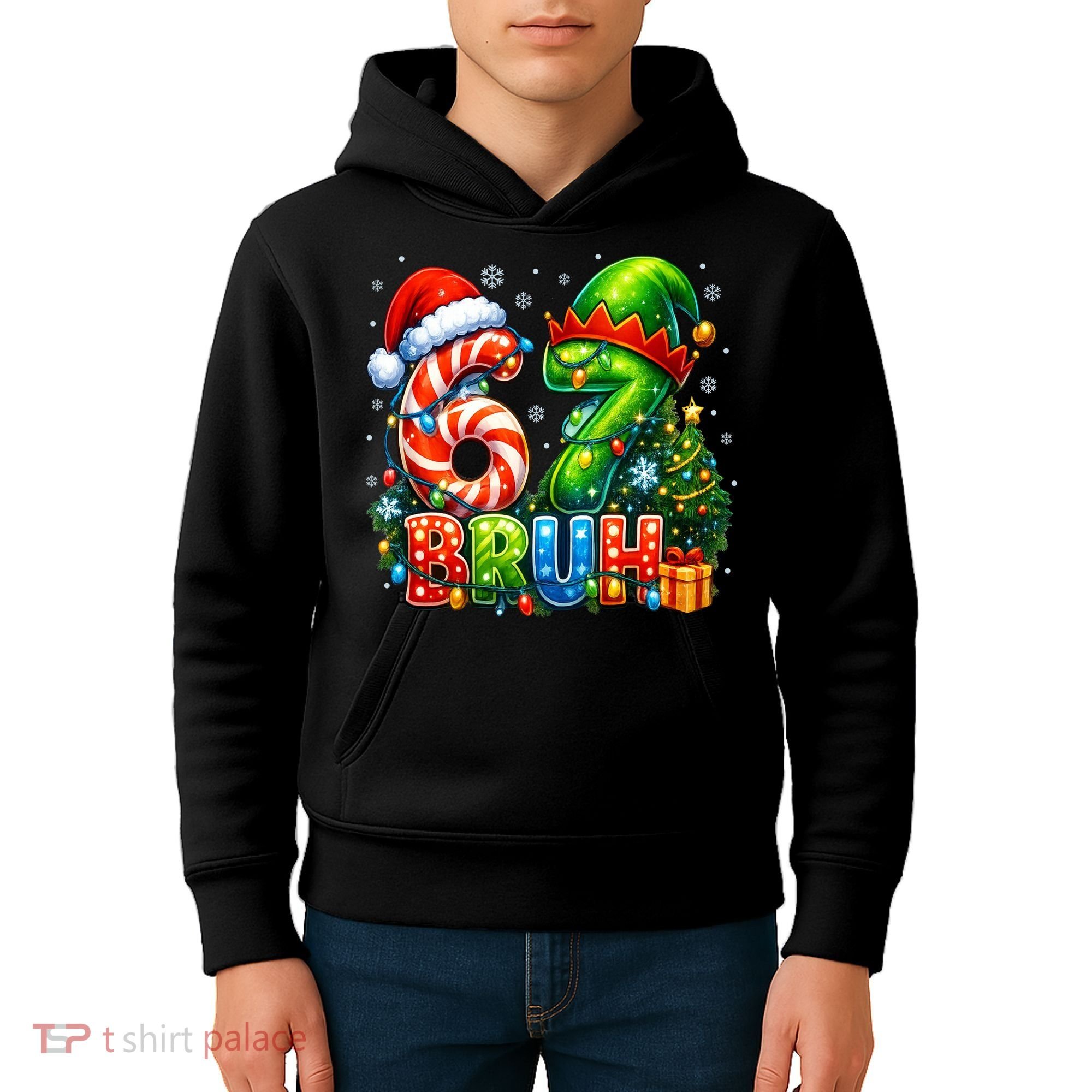 Bruh 67 Six Seven 6-7 Meme Christmas Kids Hoodie