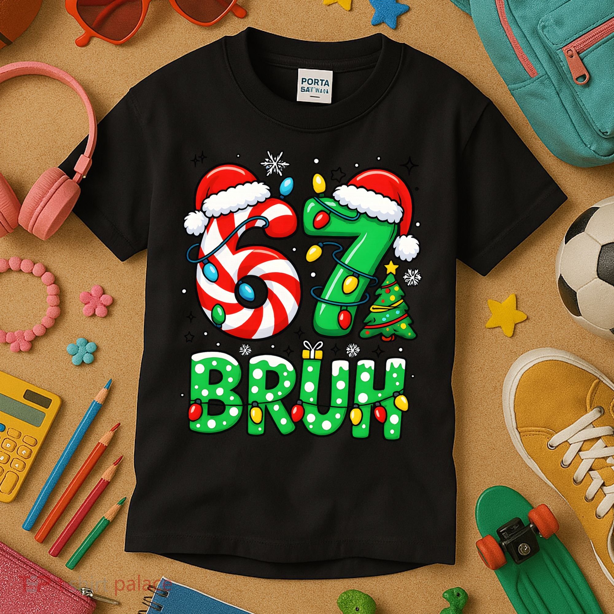 Bruh 67 Six Seven 6 7 Meme Christmas Kids T-Shirt