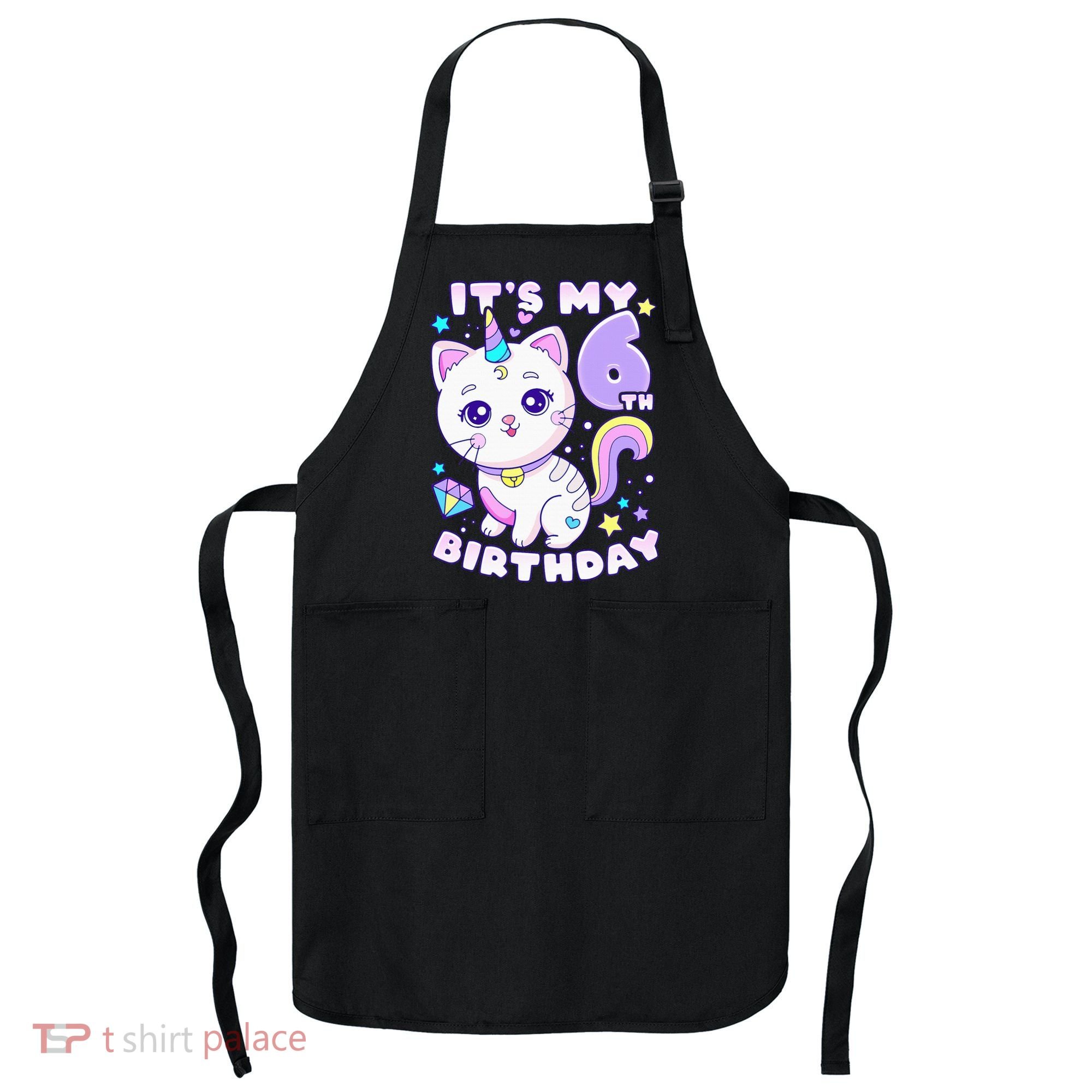 Birthday 6 years old cat unicorn 6th birthday Apron