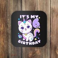 Birthday 6 years old cat unicorn 6th birthday Coaster thumb 0