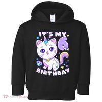 Birthday 6 years old cat unicorn 6th birthday Toddler Hoodie thumb 0