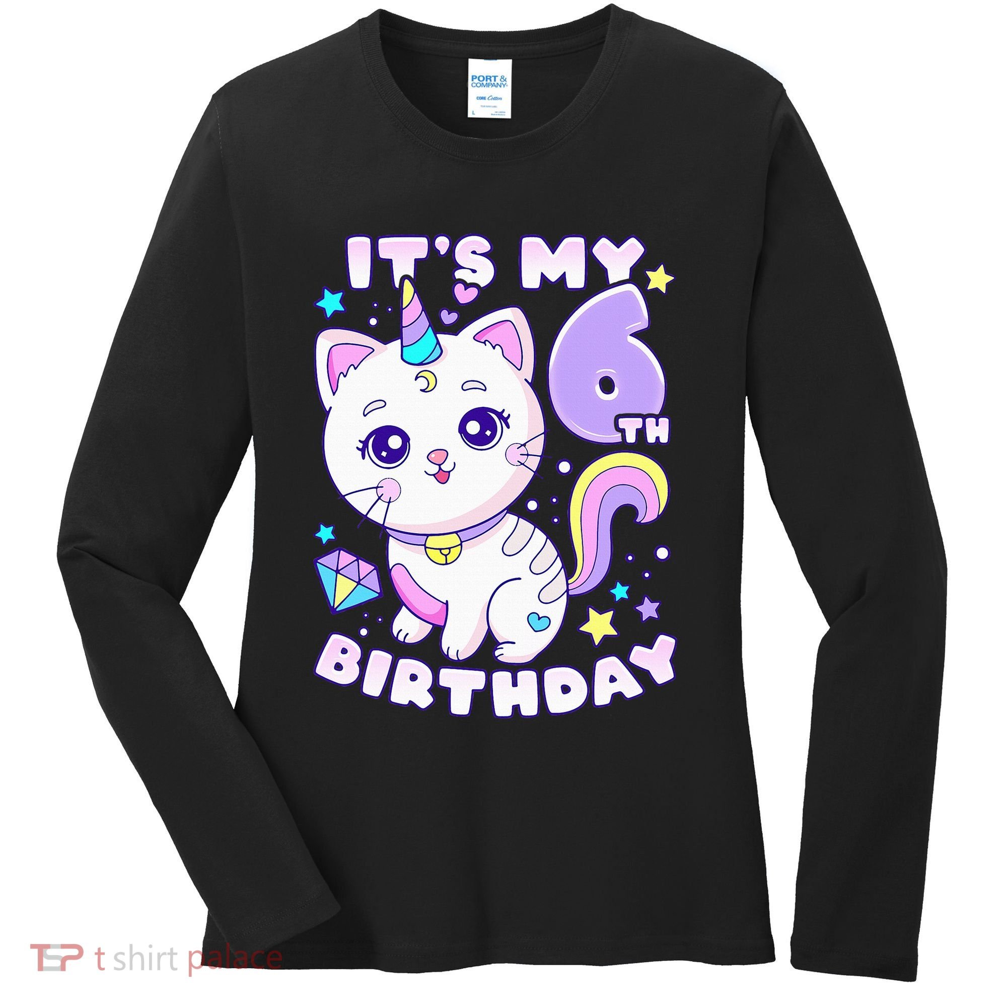 Birthday 6 years old cat unicorn 6th birthday Women's Long Sleeve Shirt